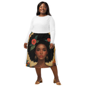 All-over print long sleeve midi dress