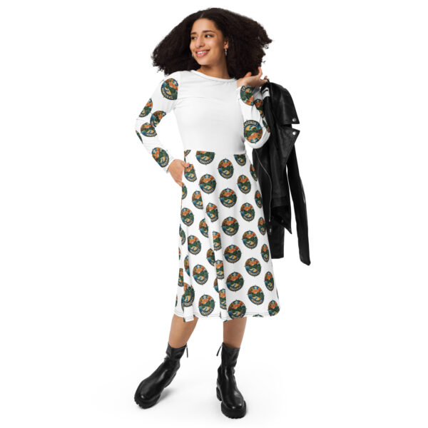 All-over print long sleeve midi dress